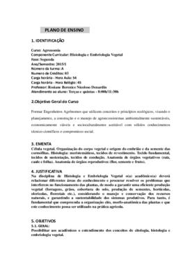 Histologia e Embriologia Vegetal (Turma A)
