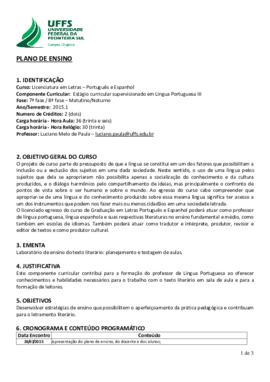 Estágio Curricular Supervisionado em Língua Portuguesa III