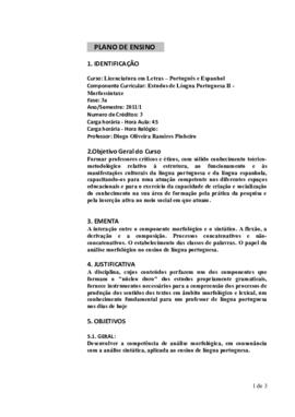 Estudos da Língua Portuguesa II - Morfossintaxe