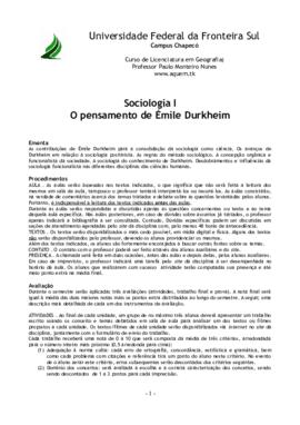 Sociologia I - O Pensamento de Durkheim
