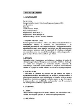 Estudos da Língua Portuguesa III: Morfossintaxe