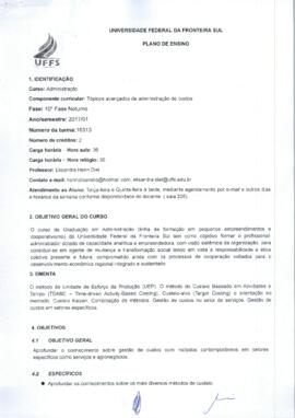 Tópicos Avançados de Administração de Custos