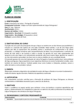 Estágio Curricular Supervisionado em Língua Portuguesa I