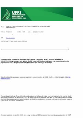 Laranjeiras - UFFS: Prorrogadas inscrições para especialização em Educação do Campo