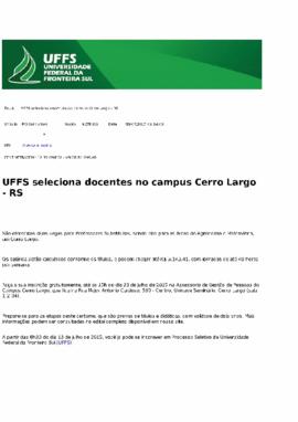 UFFS seleciona docentes no campus Cerro Largo - RS