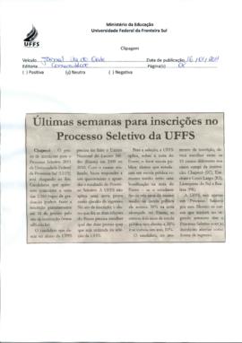 Últimas semanas para inscrições no Processo Seletivo da UFFS
