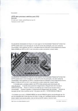UFFS abre processo seletivo para 2012
