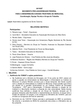 Relatório da Coordenação do Movimento Pró-Universidade – 081007