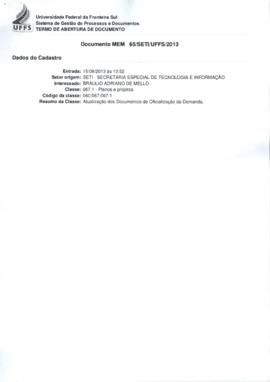 Memorando sobre atualização dos Documentos de Oficialização de Demanda - DITI
