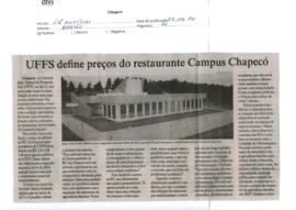 UFFS define preços do restaurante campus Chapecó