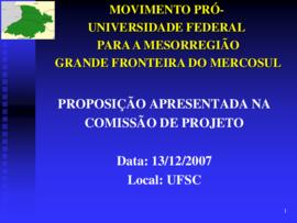 Proposição apresentada na Comissão de Projeto – 131207