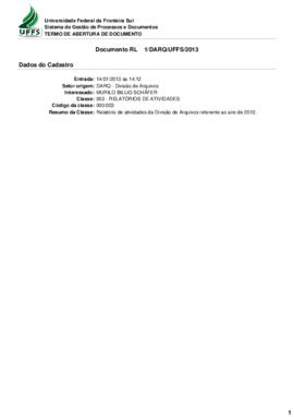 Relatório de atividades da Divisão de Arquivos referente ao ano de 2012