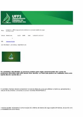 Laranjeiras - UFFS divulga edital de matrícula do processo seletivo de vagas remanecentes