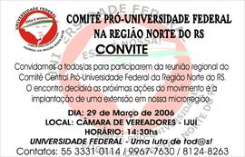 Convite do Comitê Pró-Universidade Federal na Região Norte do RS