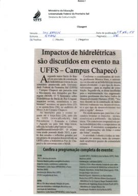 Impactos de hidrelétricas são discutidos em evento na UFFS campus Chapecó