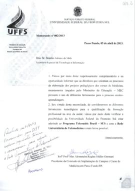 Memorando solicitando adesão ao Programa Telessaúde Brasil - SUS