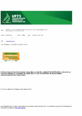 Laranjeiras - Aberto na UFFS processo seletivo para mestrado em Agroecologia