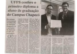UFFS confere primeiro diploma a aluno de graduação do Campus Chapecó
