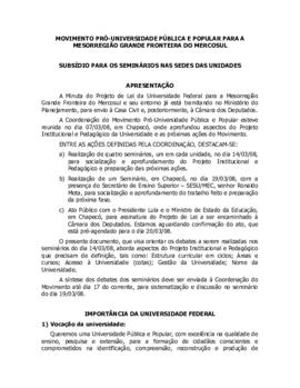 Subsídios para os seminários nas sedes das unidades – 140308