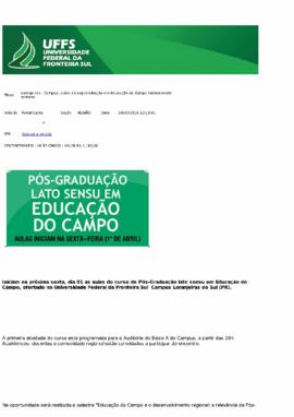 Laranjeiras - Campus: aulas de especialização em Educação do Campo iniciam