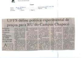 UFFS define política experimental de preços para RU do Campus Chapecó