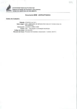 Memorando comunicando sobre Processo Administrativo Sancionador - Contrato 36-2013