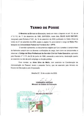 Termo de posse de Dilvo Ristoff como Reitor Pró-Tempore da UFFS