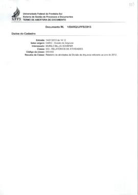 Relatório de atividades da Divisão de Arquivos referente ao ano de 2012