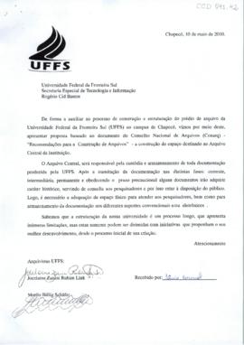 Memorando apresentando proposta para construção do Arquivo da UFFS